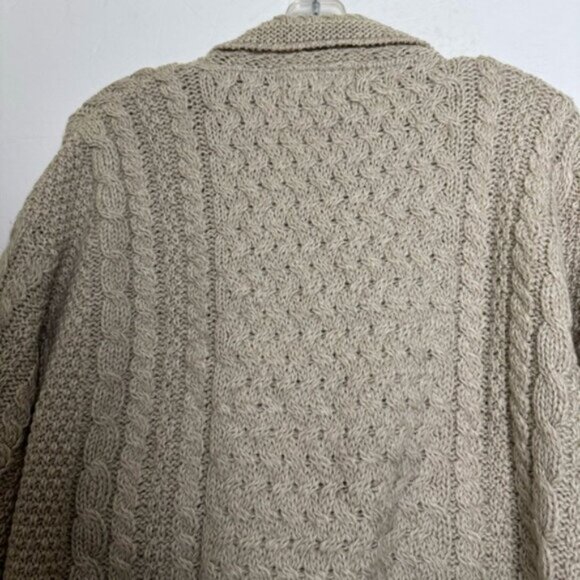ARAN CRAFTS Ireland Wool Cable Knit Cardigan Sweater Knit Cozy Warm Tan Button L - Picture 7 of 16